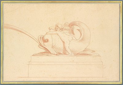 Vettä nostava delfiini vasemmalla kupidon kanssa. 1737 tekijältä Edmé Bouchardon