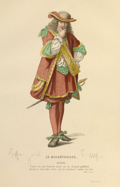 Alcesten roolin puku, noin 1868 (kaiverrus). tekijältä Edmond Aime Florentin Geffroy