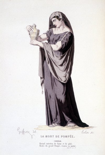 Cornelien hahmo teatterinäytelmässä La mort de Pompee - Theater complet: (Corneillen näytelmien kokoelma) piirustus Geffroy, kaiverrus Colin - toim. Laplace, Sanchez et Cie, Pariisi 1884 tekijältä Edmond Aime Florentin Geffroy