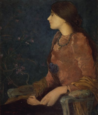 Mietteliäs nainen, istuu (öljy kankaalle) tekijältä Edmond-François Aman-Jean
