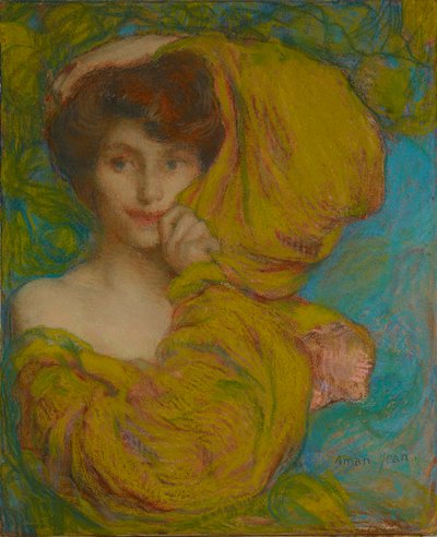 Nuori nainen keltaisella huivilla, c. 1900. tekijältä Edmond-François Aman-Jean