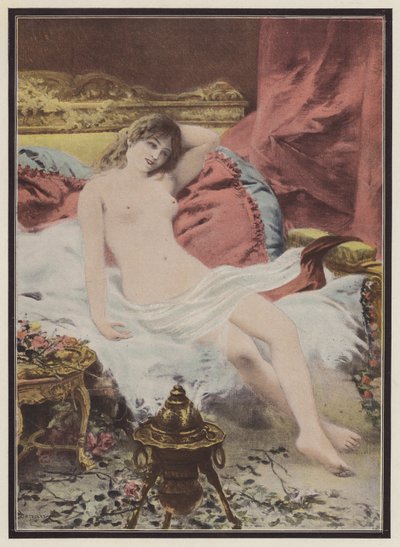 Delerium, nainen istuu sohvalla (väri litho) tekijältä Edmond Louis Dupain