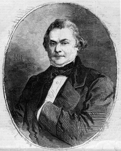 Ranskalaisen tuomarin ja poliitikon Claude Alphonse Delanglen (1797-1869) muotokuva. Morinin kaiverrus kirjassa "" The Illustrous World"" nro 63, 26. kesäkuuta 1858. tekijältä Edmond Morin