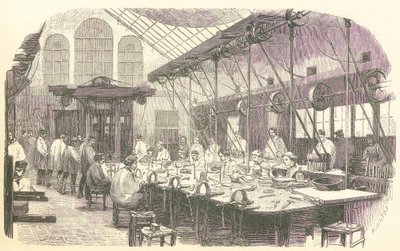 Hopeasepät töissä Christophle Flatware Factoryssa Pariisissa, pubissa. 1875. tekijältä Edmond Morin