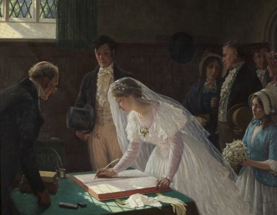 Rekisterin allekirjoittaminen (öljy kankaalle) tekijältä Edmund Blair Leighton