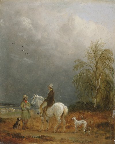 Matkustaja ja paimen maisemassa (öljy laivalla) tekijältä Edmund Bristow