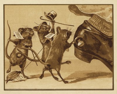 Kuvitus kolmelle sokealle hiirelle (väri litho) tekijältä Edmund G. Caldwell