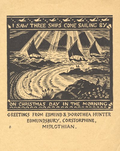 Näin kolme purjelaivaa, n. 1930 (guassi paperilla) tekijältä Edmund Hunter