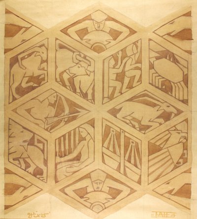 Horoskooppimerkit - Art Deco, huhtikuu 1934 (guassi paperille) tekijältä Edmund Hunter