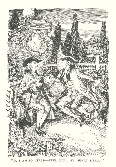 Kuvitus R. L. Stevensonin Prince Otto -teokseen (litografia). tekijältä Edmund Joseph (after) Sullivan