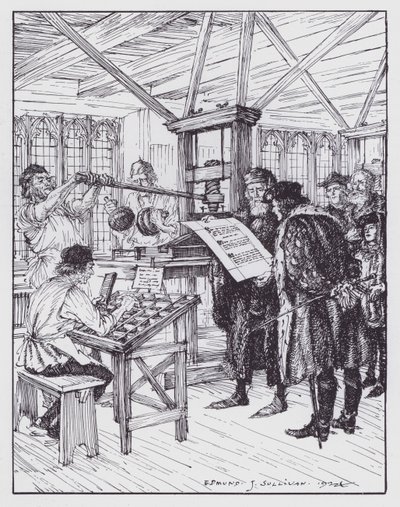 William Caxton kirjapainossaan (litho) tekijältä Edmund Joseph (after) Sullivan