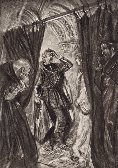 William Shakespeare: Tanskan prinssi Hamletin tragedia, III näytös, 1. kohtaus (litografia). tekijältä Edmund Joseph (after) Sullivan