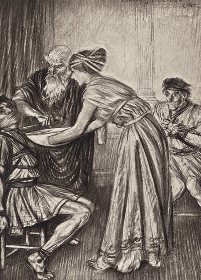 William Shakespeare: Andronicuksen tragedia, V näytös, kohtaus 2 (litografia). tekijältä Edmund Joseph (after) Sullivan