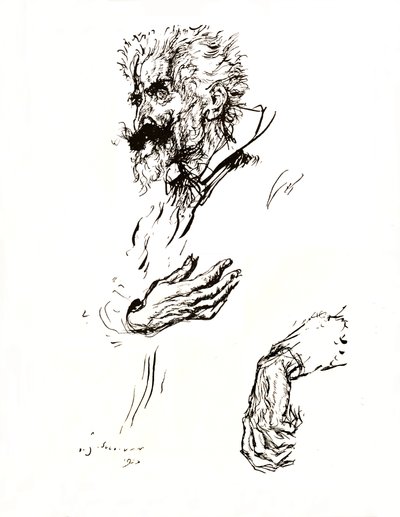 Don Quijote. Kynäluonnos sarjasta Line: An Art Study, 1923 tekijältä Edmund Joseph Sullivan