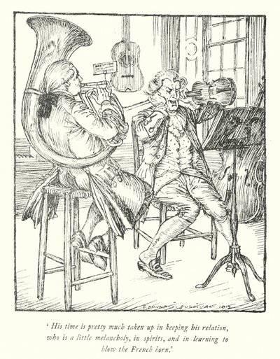 Kuvitus Oliver Goldsmithin teoksesta The Vicar of Wakefield (litho) tekijältä Edmund Joseph Sullivan