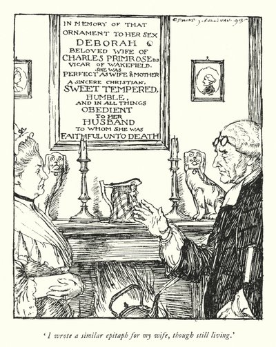 Kuvitus Oliver Goldsmithin teoksesta The Vicar of Wakefield (litho) tekijältä Edmund Joseph Sullivan