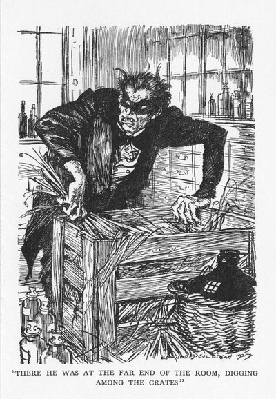Kohtaus Robert Louis Stevensonin tohtori Jekyllin ja herra Hyden oudosta tapauksesta, 1927 tekijältä Edmund Joseph Sullivan