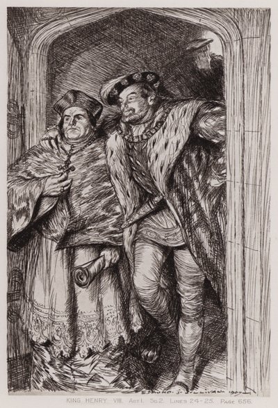 Kuningas Henrik VIII:n elämän kuuluisa historia, näytös I, Sc 2 (litho) tekijältä Edmund Joseph Sullivan