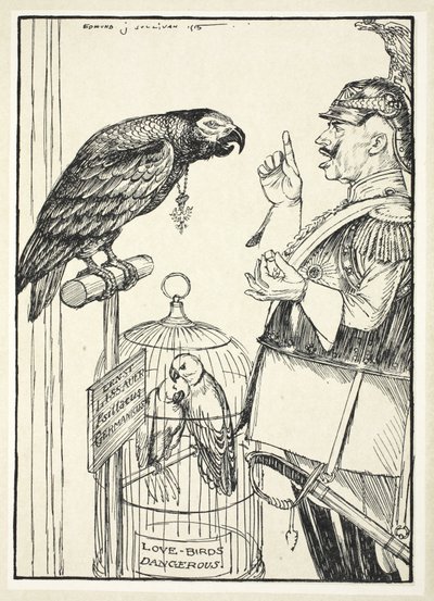 Vihan hymni (vähän sokeria linnulle), kuvitus Edmund J. Sullivanin Keisarin seppeleestä, pub. 1916 tekijältä Edmund Joseph Sullivan