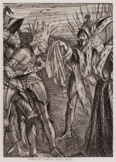 Kuningas Henrik VI:n kolmas osa, I näytös, Sc 4 (litho) tekijältä Edmund Joseph Sullivan