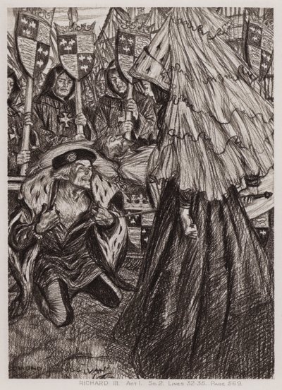 Kuningas Richard III:n tragedia, näytös I, Sc 2 (litho) tekijältä Edmund Joseph Sullivan