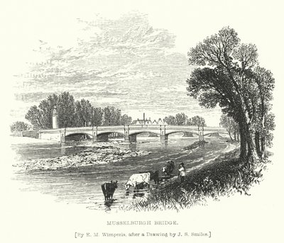 Musselburgh Bridge (kaiverrus) tekijältä Edmund Morison (after) Wimperis