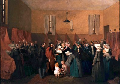 Napoleon III ja Eugenia vierailu sisar Rosalien päiväkodissa tekijältä Edouard Alexandre Sain