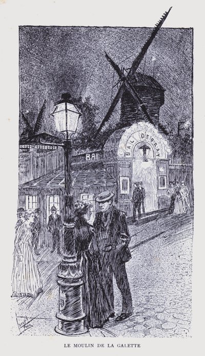 Boheemi Pariisi: Le Moulin de la Galette (litografia) tekijältä Edouard Alfred (1875 1954) Cucuel