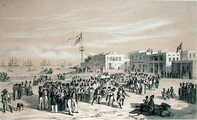 Hallituksen aukio, Goree Island, Senegal, noin 1840 (litho) tekijältä Edouard Auguste Nousveaux