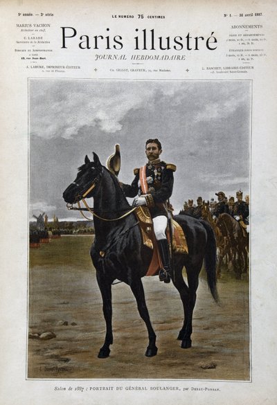 Ratsastusmuotokuva kenraali Georges Boulangerista (1837-1891), poliitikosta "Edouard Debat Ponsanin (Debat-Ponsan) jälkeen tekijältä Edouard Debat Ponsan