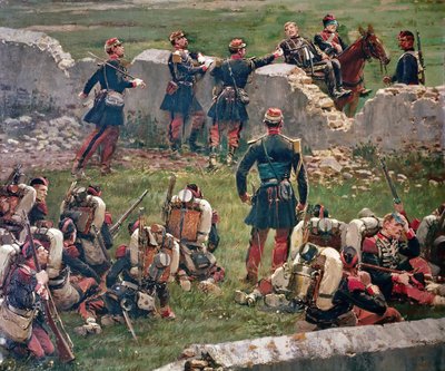 Rezonville Gravelotten taistelun ilta. Keisarillisen kaartin kranadiers levossa, 16. elokuuta tekijältä Jean Baptiste Edouard Detaille
