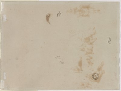 Luonnos miehestä, jolla on käsivarsi ylhäällä, ja luonnos kypärästä, 1878. tekijältä Jean Baptiste Edouard Detaille