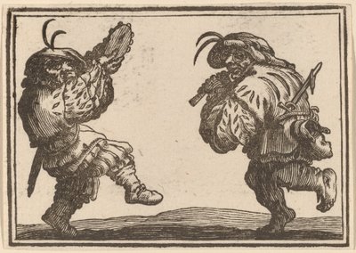 Tanssijat huilun ja tamburiinin kanssa tekijältä Edouard Eckman after Jacques Callot