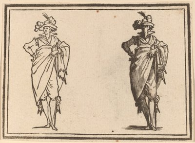 Gentleman edestä katsottuna käsi lantiolla tekijältä Edouard Eckman after Jacques Callot