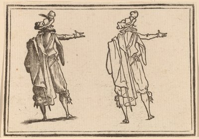 Mies takaa katsottuna oikea käsi ojennettuna tekijältä Edouard Eckman after Jacques Callot