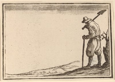 Talonpoika lapio olkapäällään tekijältä Edouard Eckman after Jacques Callot