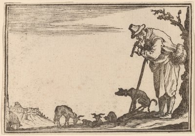 Paimen soittaa huilua tekijältä Edouard Eckman after Jacques Callot