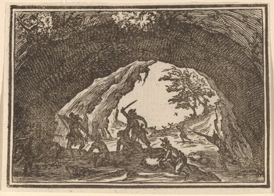 Ryöstöihin hyökkäävät sotilaat tekijältä Edouard Eckman after Jacques Callot