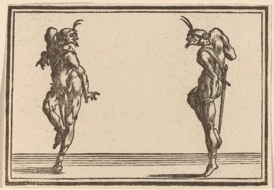 Kaksi Pantaloonia tanssivat tekijältä Edouard Eckman after Jacques Callot