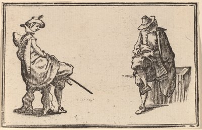 Kaksi istuvaa hahmoa tekijältä Edouard Eckman after Jacques Callot