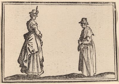 Kaksi naista profiilissa tekijältä Edouard Eckman after Jacques Callot