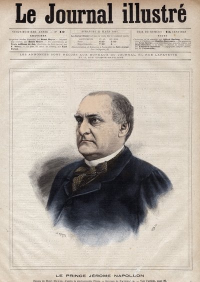 Jerome Bonaparte dit Plon (Plonplon) (1822-1891) (Napoleon-Jerome Bonaparte tai prinssi Jerome Napoleon), Jerome Bonaparten (1784-1860) poika - Navellierin kaiverrus "The Illustrous Journal" -lehdessä 1891 tekijältä Edouard Felicien Eugene Navellier