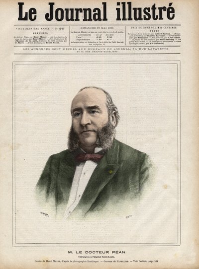 Muotokuva Jules Emile (Jules-Emile) Pean (1830-1898), ranskalainen kirurgi - Navellierin kaiverrus "Kuvallinen päiväkirja" vuodelta 1892 tekijältä Edouard Felicien Eugene Navellier