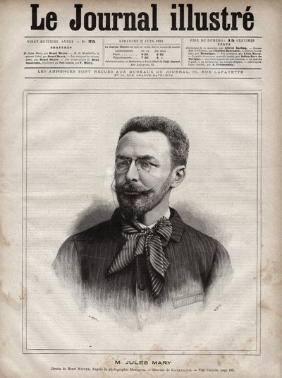Jules Maryn (1851-1922), ranskalaisen kirjailijan muotokuva - Navellierin kaiverrus "The Illustrous Journal" -julkaisussa 1891 tekijältä Edouard Felicien Eugene Navellier