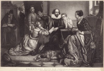 Shakespeare perheensä kanssa Stratford on Avonissa lausumassa Hamletin tragediaa tekijältä Edouard Jean Conrad Hamman