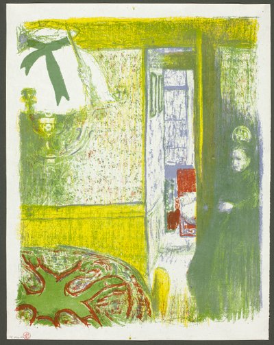 Sisätilojen kanssa roikkuu lamppu, levy neljä maisemia ja sisätilat tekijältä Édouard Jean Vuillard