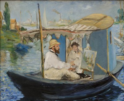 Claude Monet maalaa ateljeeveneessään tekijältä Édouard Manet