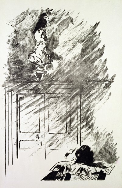 Kuvitus "Korppi", kirjoittanut Edgar Allen Poe tekijältä Édouard Manet