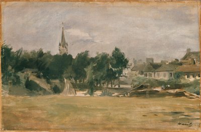 Maisema ja kyläkirkko, 1870-luvun alku tekijältä Édouard Manet