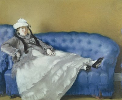 Madame Manet sinisellä sohvalla, 1874 (pastelli paperille) tekijältä Édouard Manet